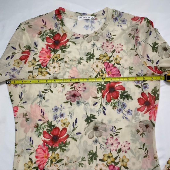 🌸 Avec Les Filles Floral Mesh Long Sleeve Top - Picture 5 of 12